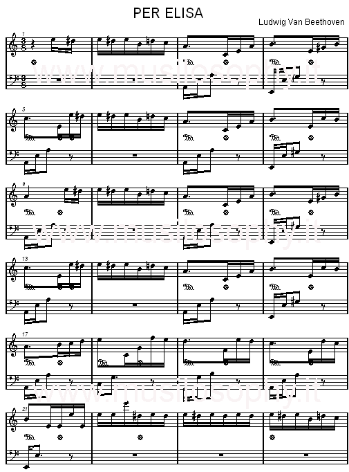 Spartito Per Elisa Pianoforte Ludwig Van Beethoven